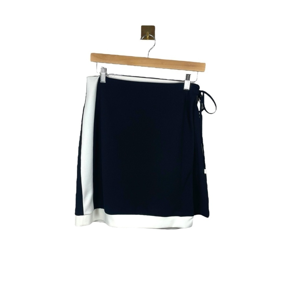 NWT Halston Women’s Faux Wrap Mini Skirt in Black/White Size S